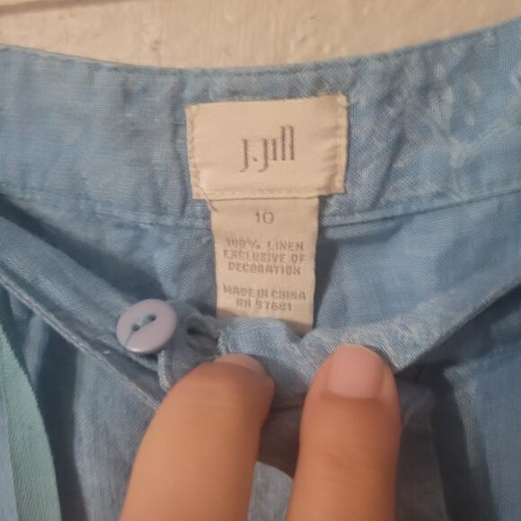 J Jill 100% Linen Cargo Pants Womens 10 Blue Thin Belt Wide Leg Light Pattern - Picture 5 of 9
